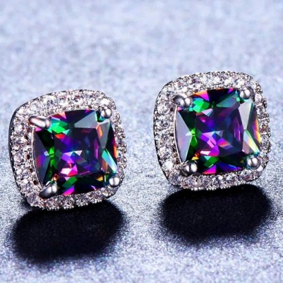 NEW  Mystic Topaz Diamond Stud Earrings - Picture 2 of 4